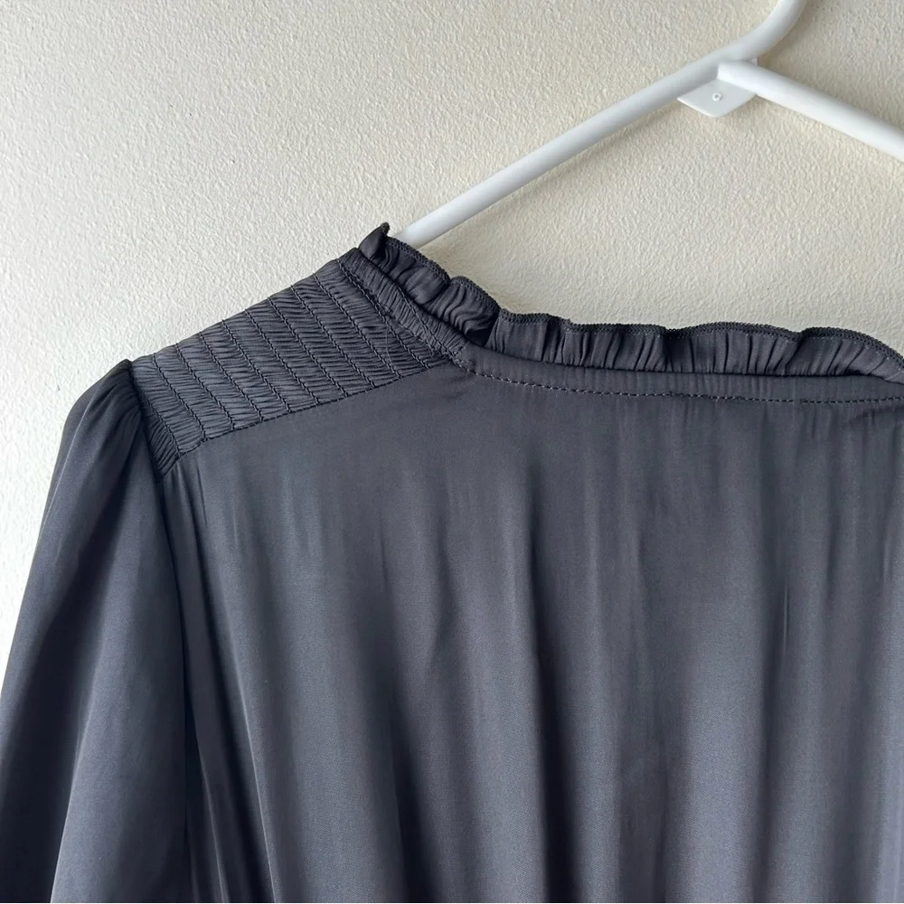 Sam Edelman Long Sleeve Tiered Dress Silky Smock Waist Black L NWT